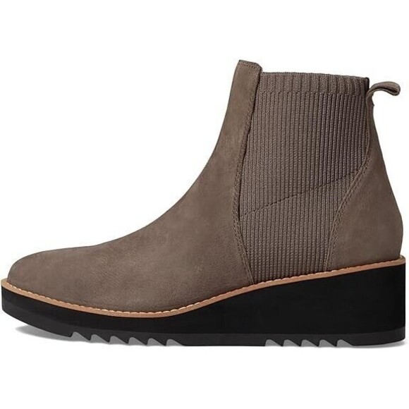 Eileen Fisher Lilou Women's US 6.5 Chelsea Bootie Rye Taupe Nubuck Wedge Heel - Picture 2 of 14